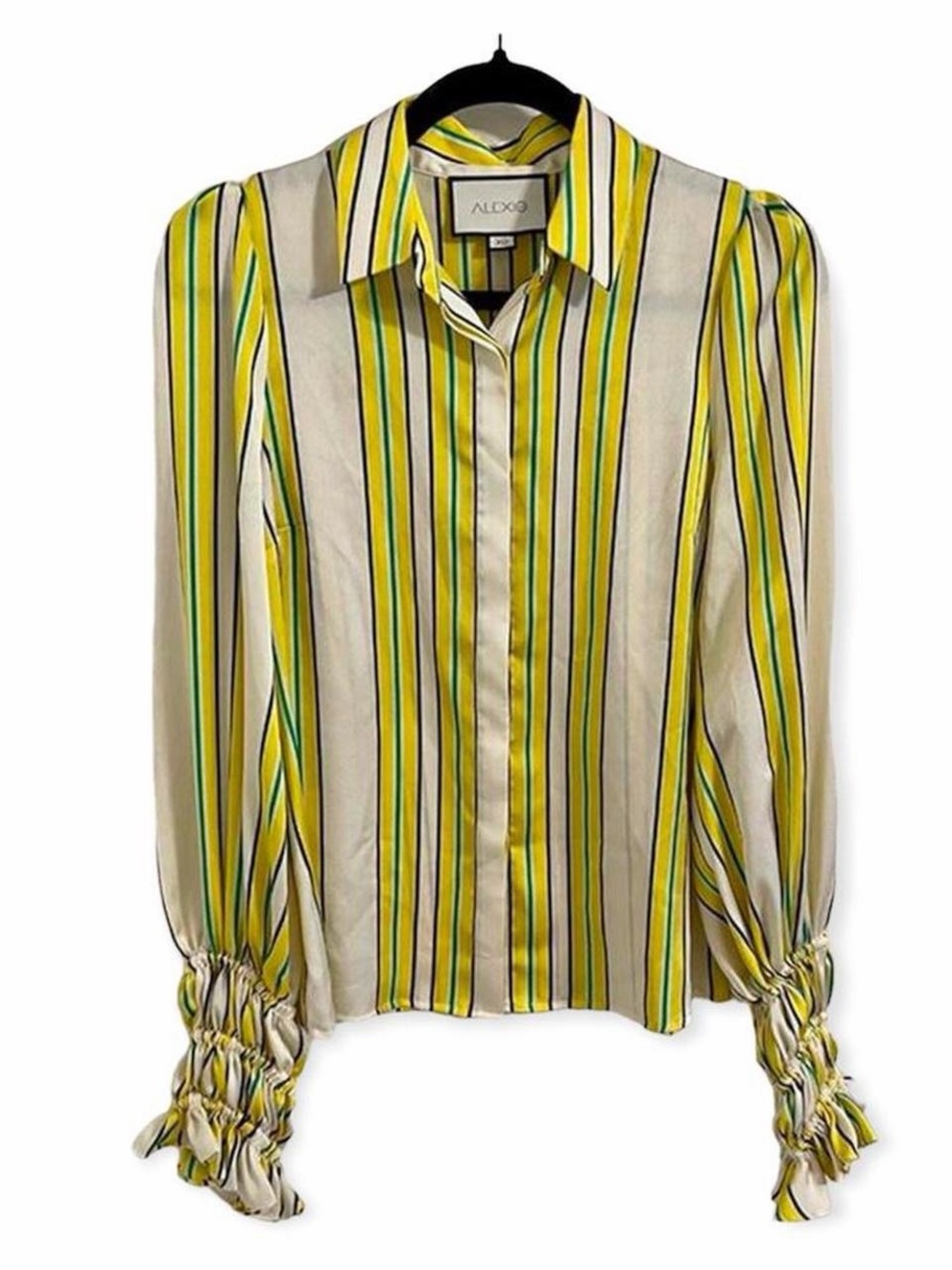 Alexis Striped Button-Down Blouse with Smocked Cuffs (XS) - Picture 3 of 8